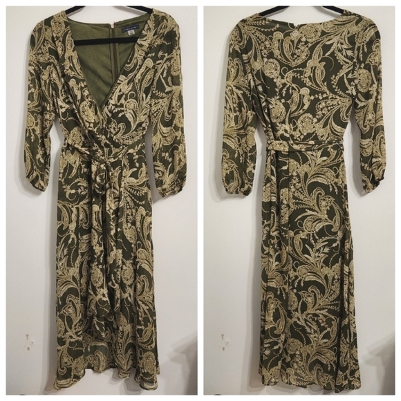 Tommy Hilfiger Olive and Cream Midi Dress - Picture 1 of 9